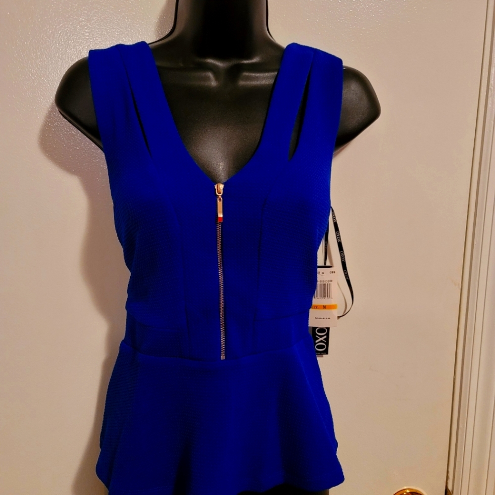 Royal blue split shoulder peplum top